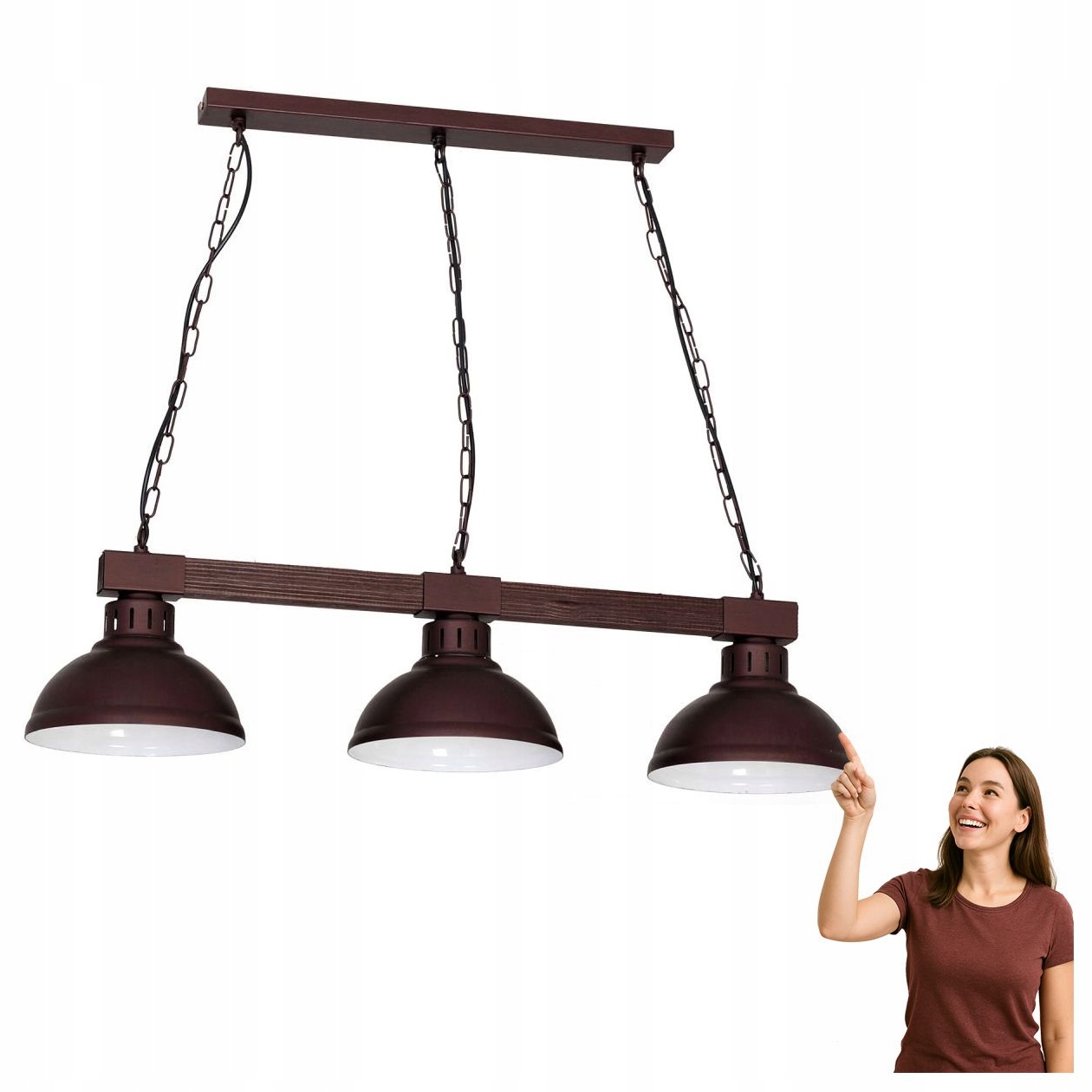 Trojitá závěsná lampa na dřevěném trámu Hakon 9054 Luminex