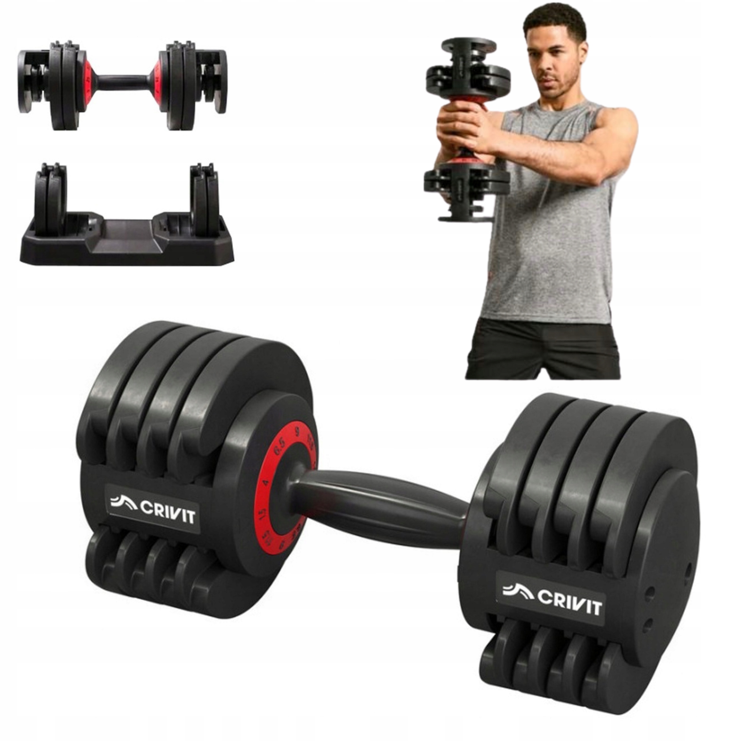 Hantel Regulowany Crivit Obciążenie 1,5-11,5 kg Trening Siłowy w Domu