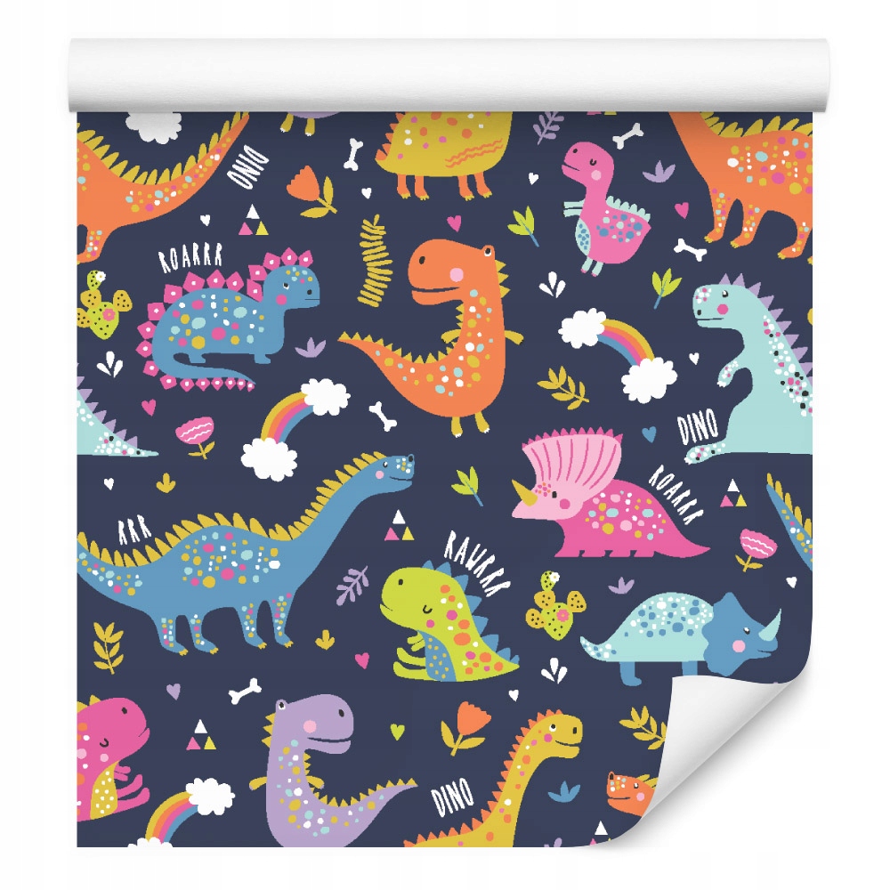 Tapeta Dinosauři kaktusy duha do dětského pokoje