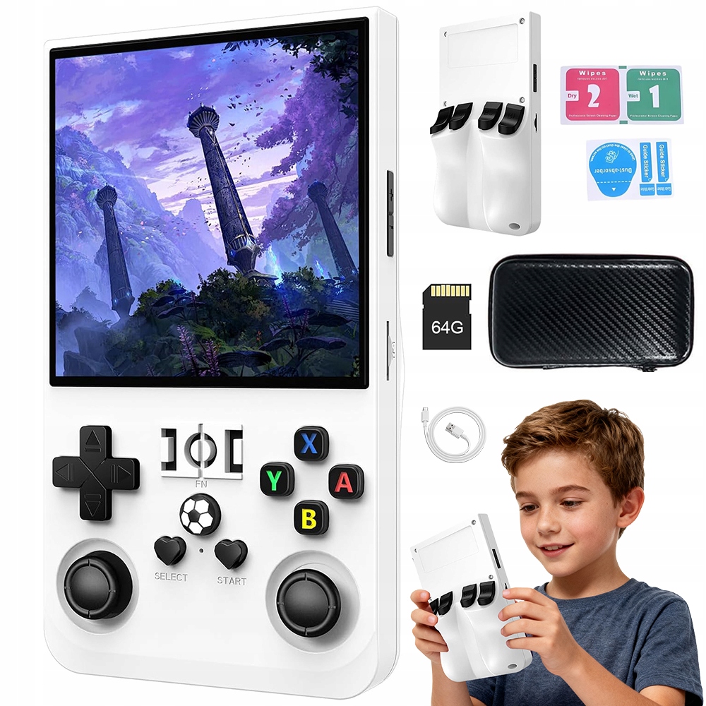 R36MAX Konsola Do Gier 4.0'' Ekran Ips Dwa Joysticki 3D 18000+ Gier