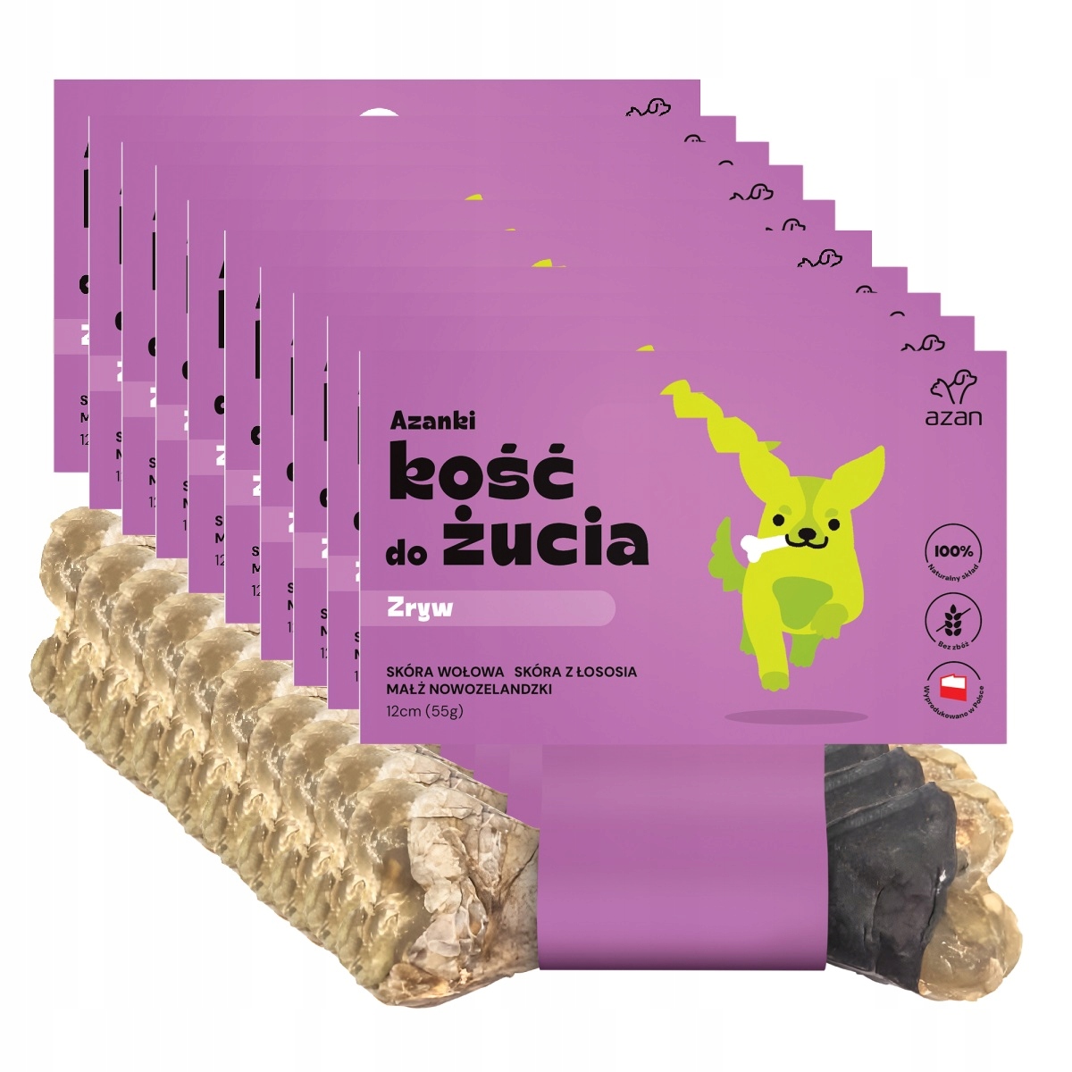 Levně Azanki Kost na žvýkání rybníků pro podporu kloubů 12 cm 55 g Sada 10 balení