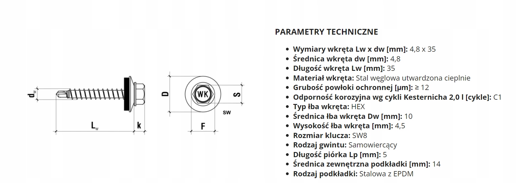 WKRĘTY FARMERSKIE 4,8x35mm 250szt GRAFIT RAL 7016 Średnica 4.8 mm