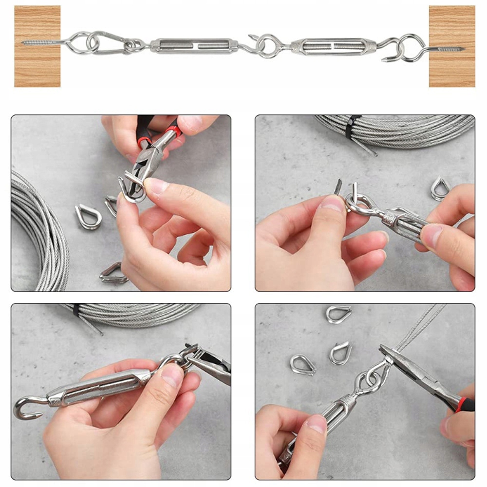 ZESTAW LIN STALOWYCH ZE STALI NIERDZEWNEJ 15M 3MM Z NAPINACZA LINKI Średnica 3 mm