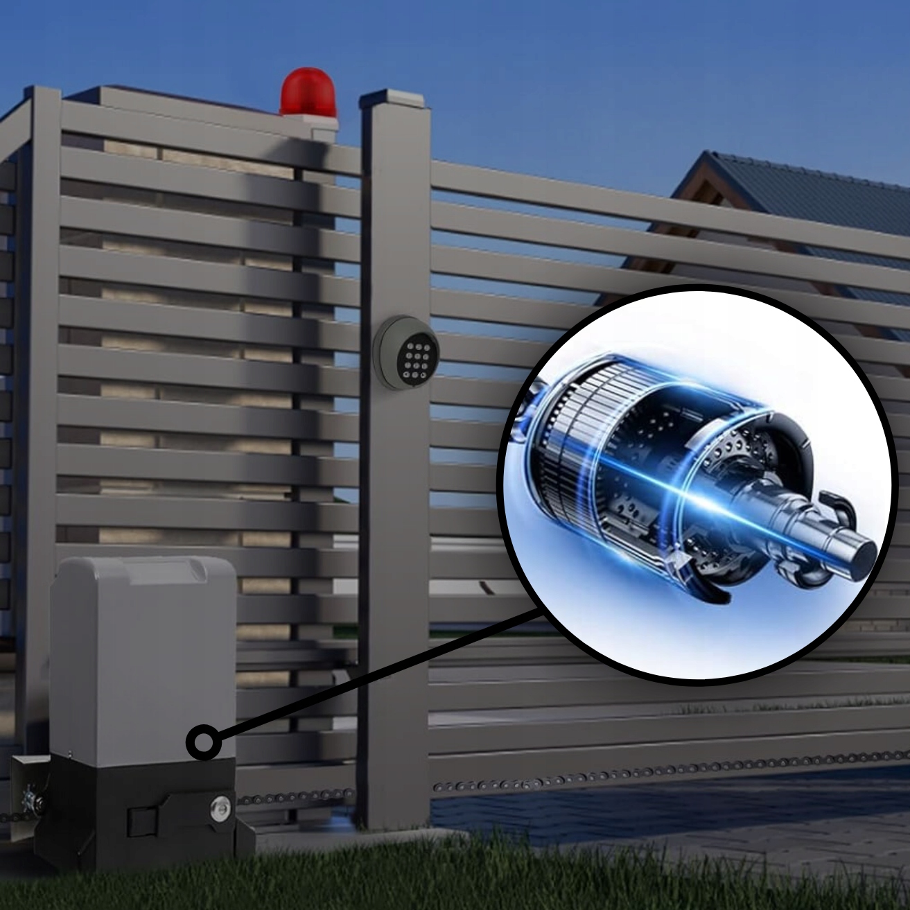 ZESTAW AUTOMAT DO BRAMY NAPĘD 600kg NA PILOTA 5x LISTWA 5 metrów LAMPA Zawartość zestawu fotokomórki klucz odblokowujący mocowania napęd pilot szyna zębata