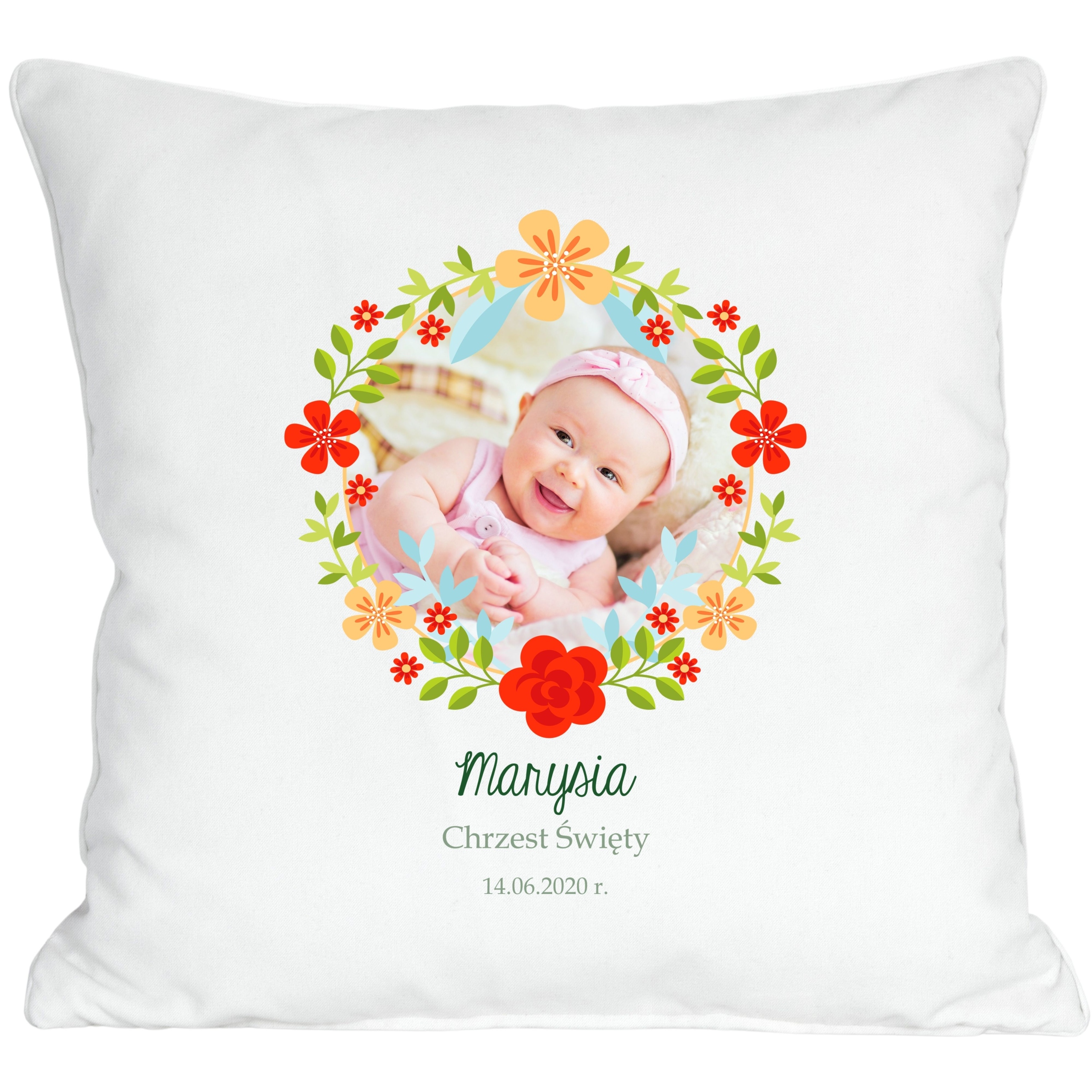 PODUSZKA ZE ZDJĘCIEM DZIECKA CHRZEST URODZINY