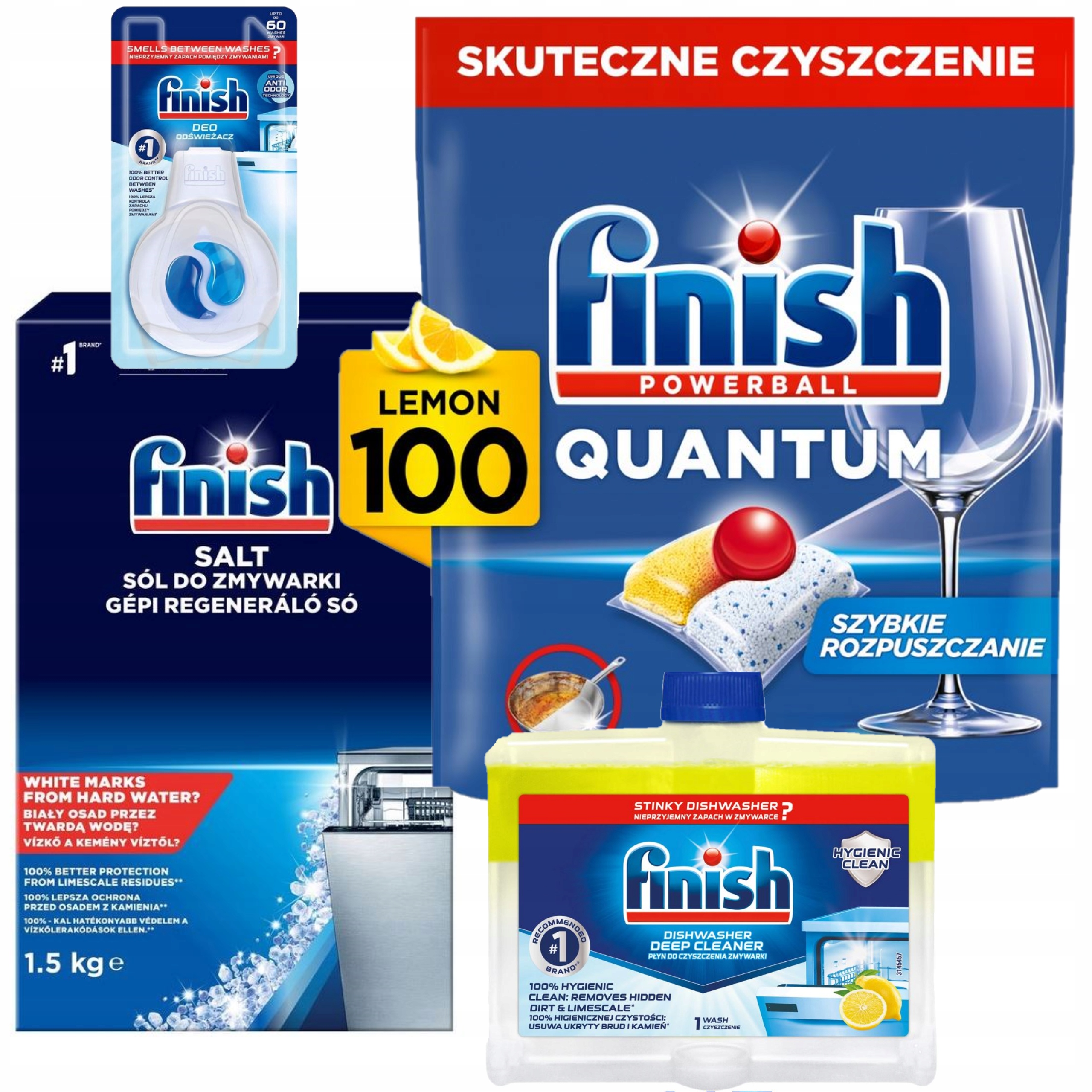 Levně Finish Sada Finish Quantum All In One 100 kapslí Sůl Vůně Tekutina 250