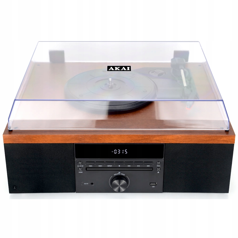 GRAMOFON Z WBUDOWANYMI GŁOŚNIKAMI BLUETOOTH V5.0 USB CD FM AKAI ATT-14BT Napęd paskowy