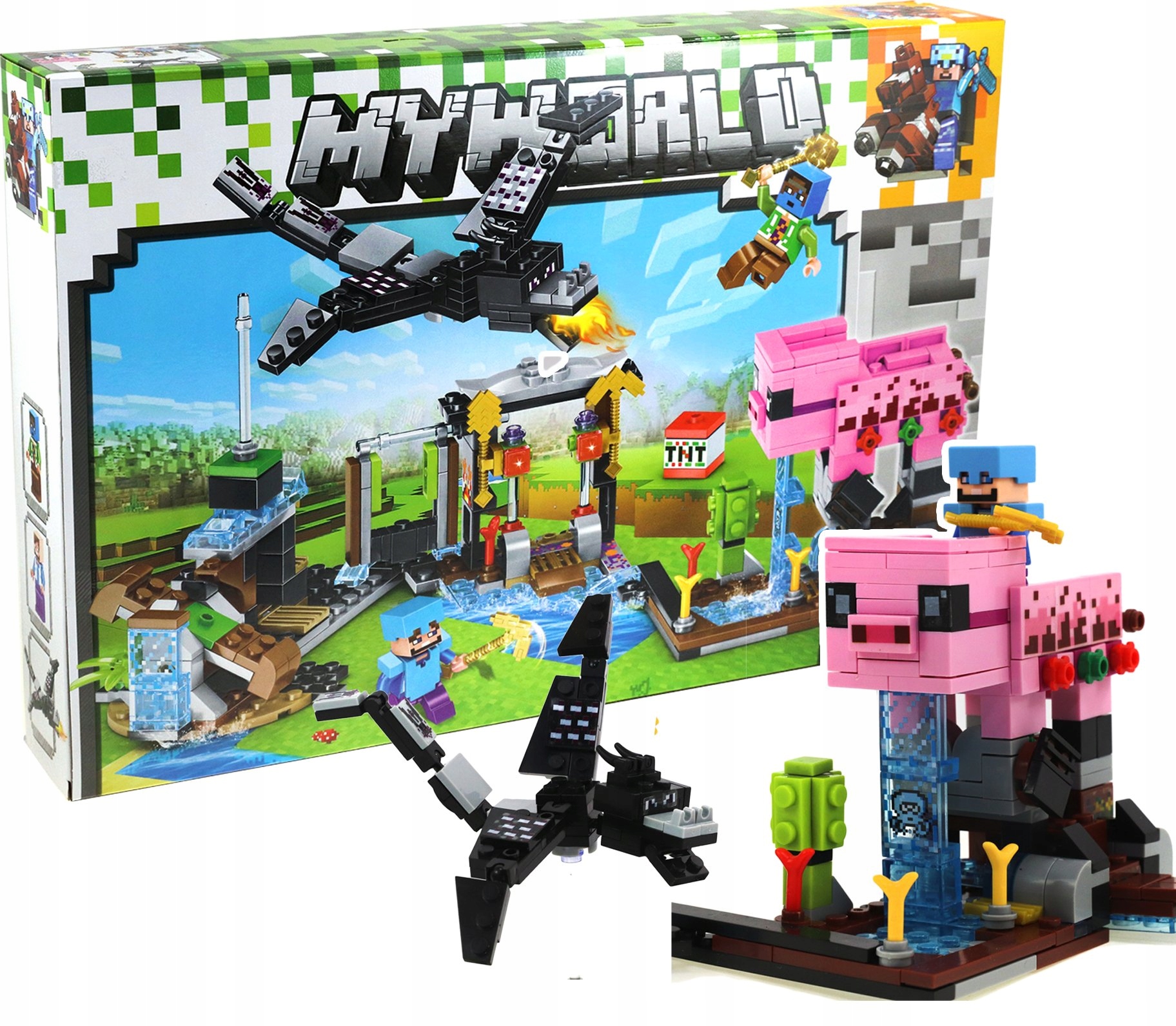 Klocki MINECRAFT BAZA LOCH WIOSKA ŚWINIA i SMOK 432 ele