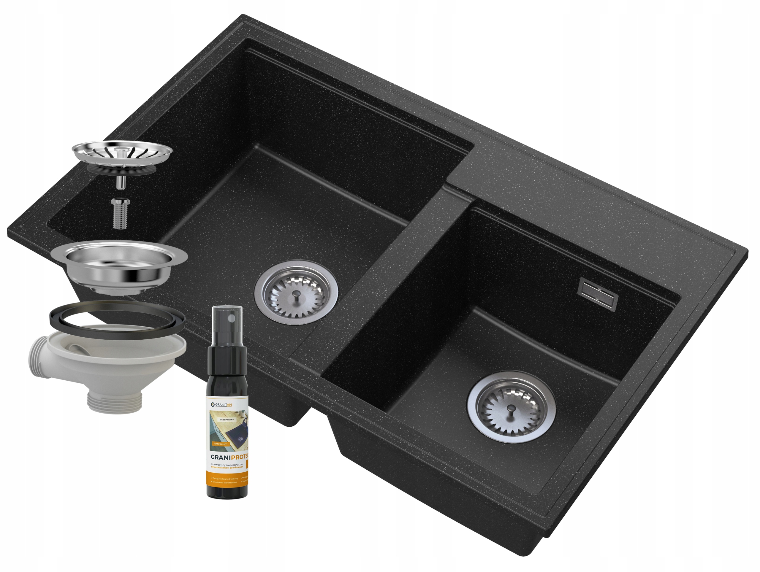 Granitový Drez Hektor Sifón Chróm 2 Komory