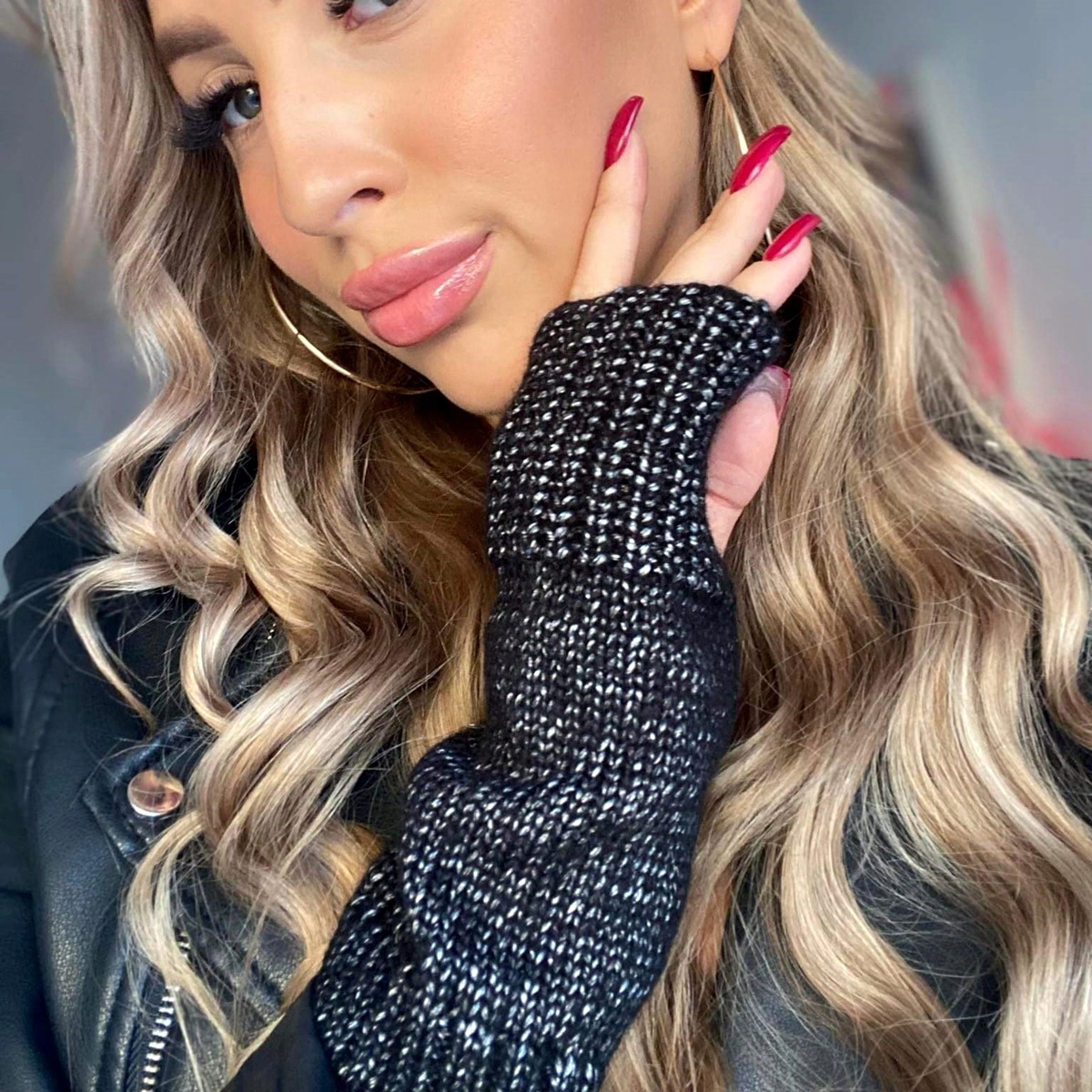 RĘKAWICZKI DAMSKIE melange mitenki CZARNE Rozmiar uniwersalny