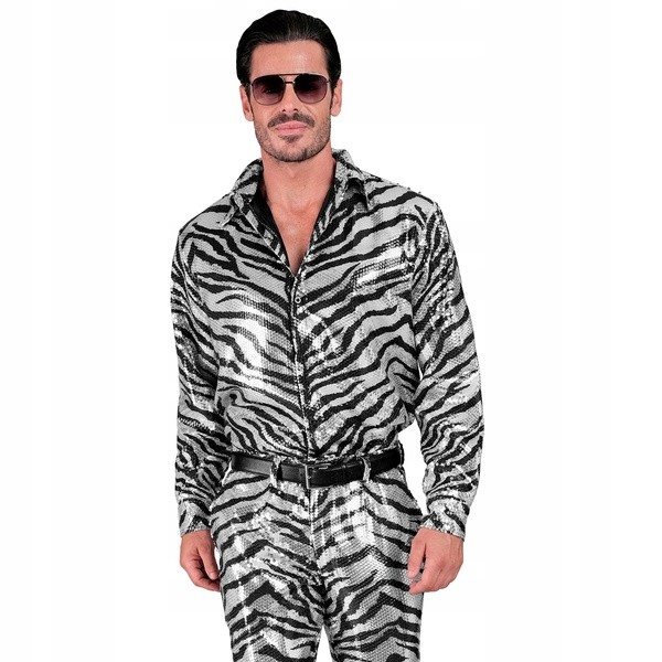 Pánská flitrová košile zebra stříbrno-černá L/XL