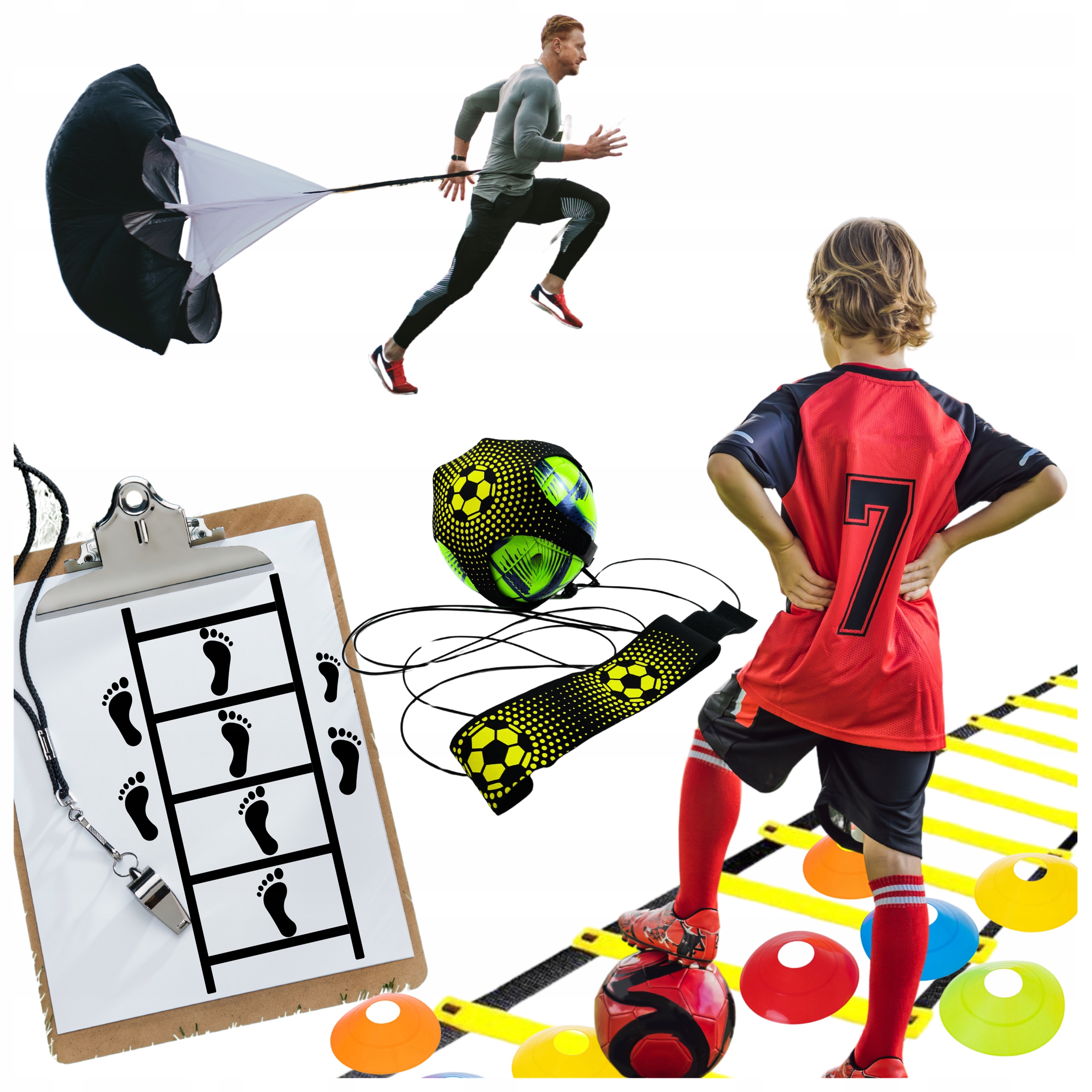 Zestaw Piłkarski Drabinka Pachołki Trener Podań Spadochron Koordynacja