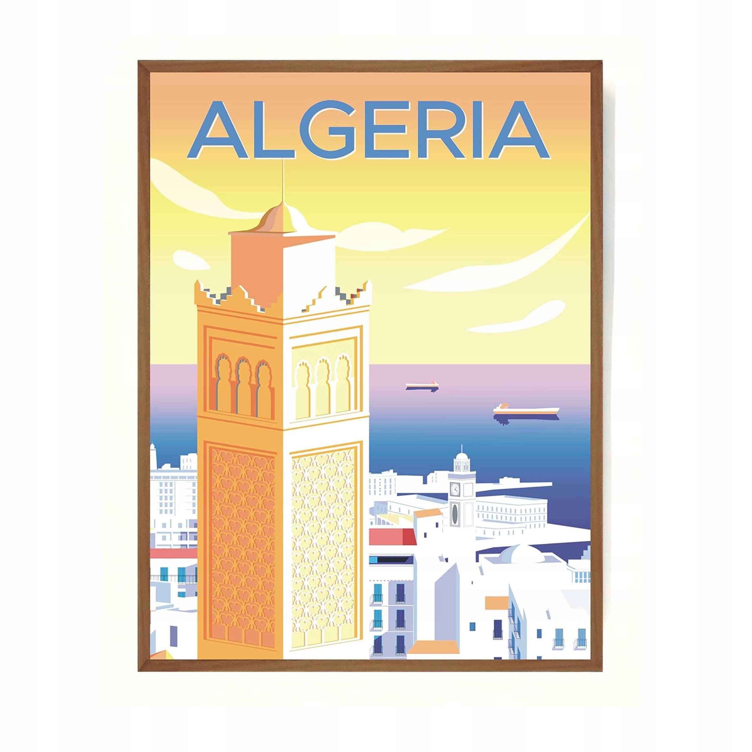 Alžírský vintage světelný Plakát ve světle hnědém dřevěném Rámeček