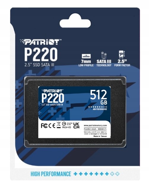 SSD PATRIOT P220 512GB SATA3 2,5" Interfejs SATA III