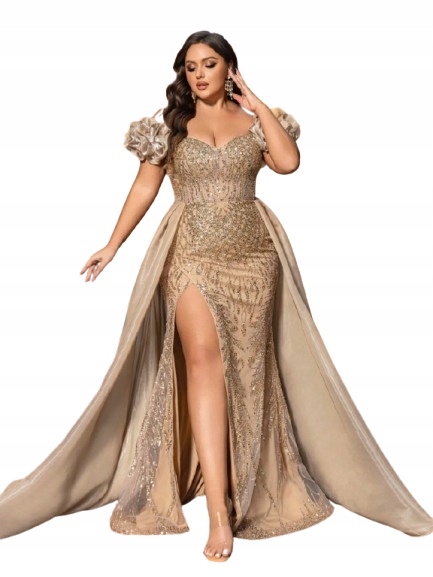Shein Plus Size Zlatá Večerní Šaty S Volánkovými Rukávy 50 1 Kj