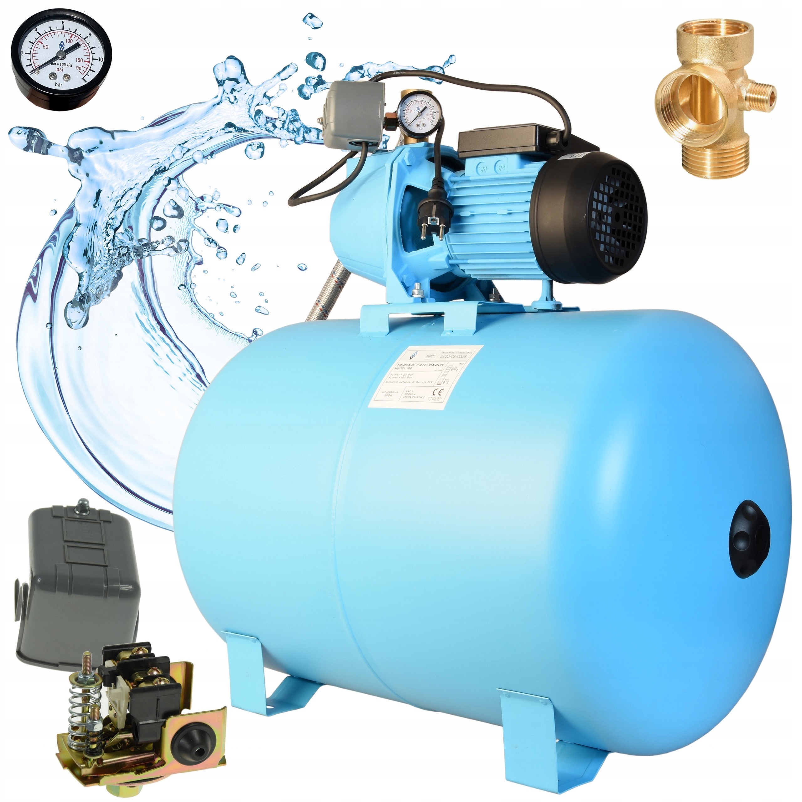 Hydrofor Na Vodu 100L Hydroforová pumpa SET60S Set Nádrž 370W Výkonná