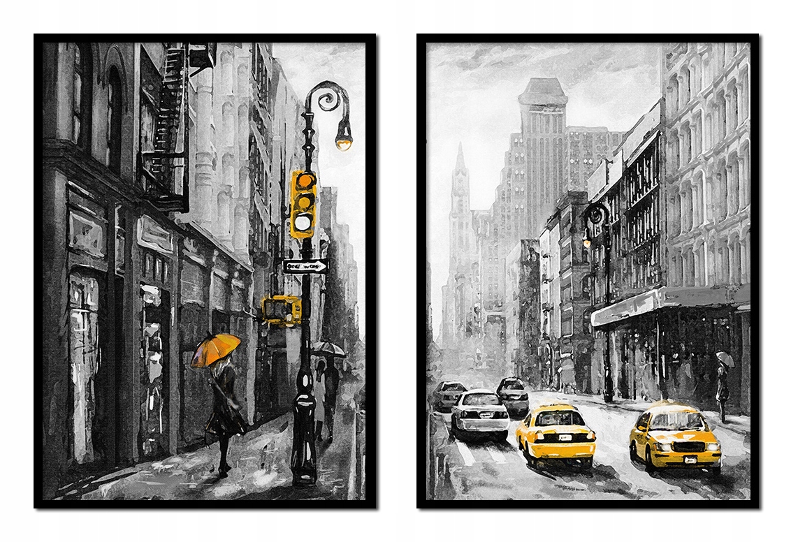 Obraz Plakáty V Rámu 53x73 cm Diptych Sada 2 obrazů Město Déšť P1923