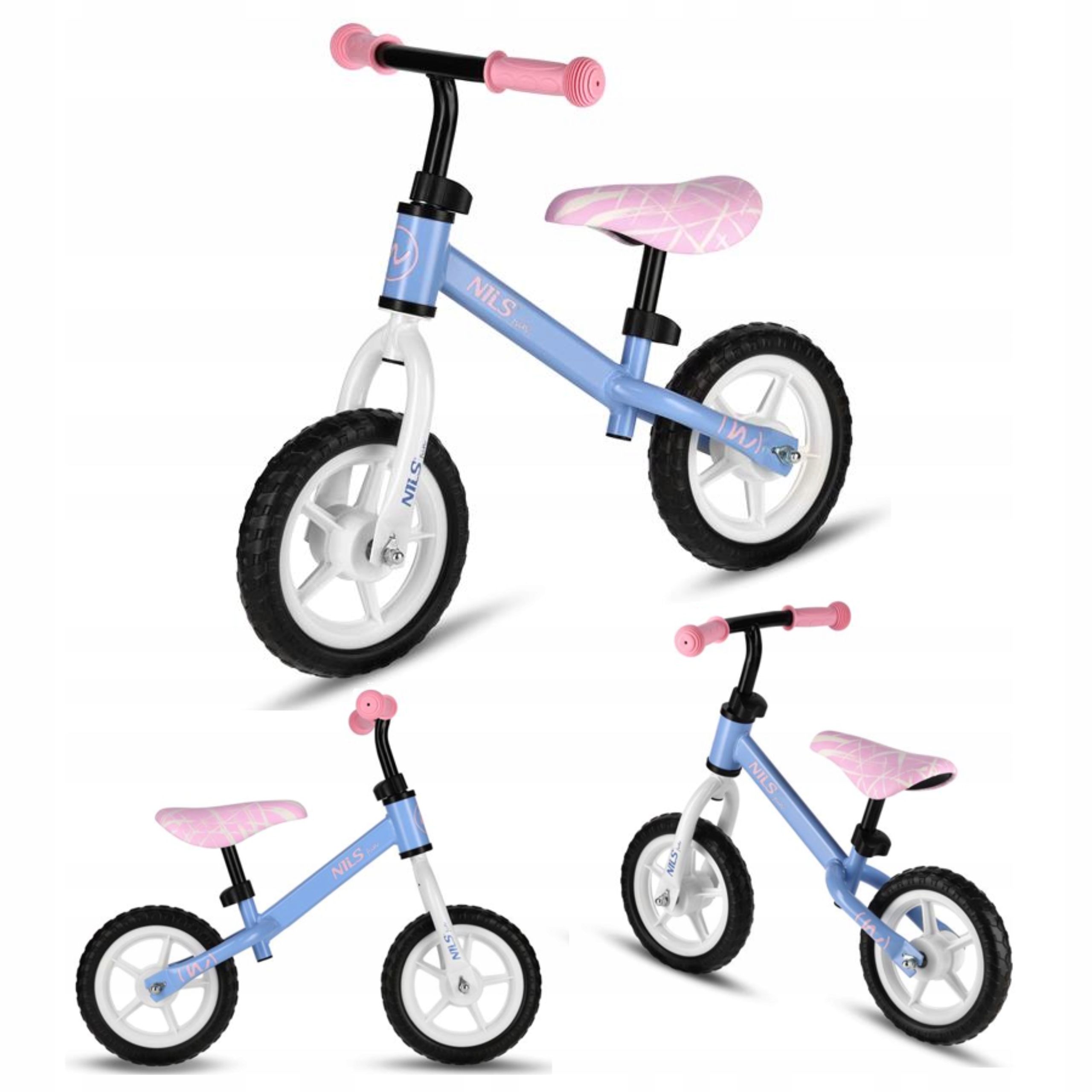 Niebieski rowerek biegowy dla dzieci dwukołowy Nils Fun RB134