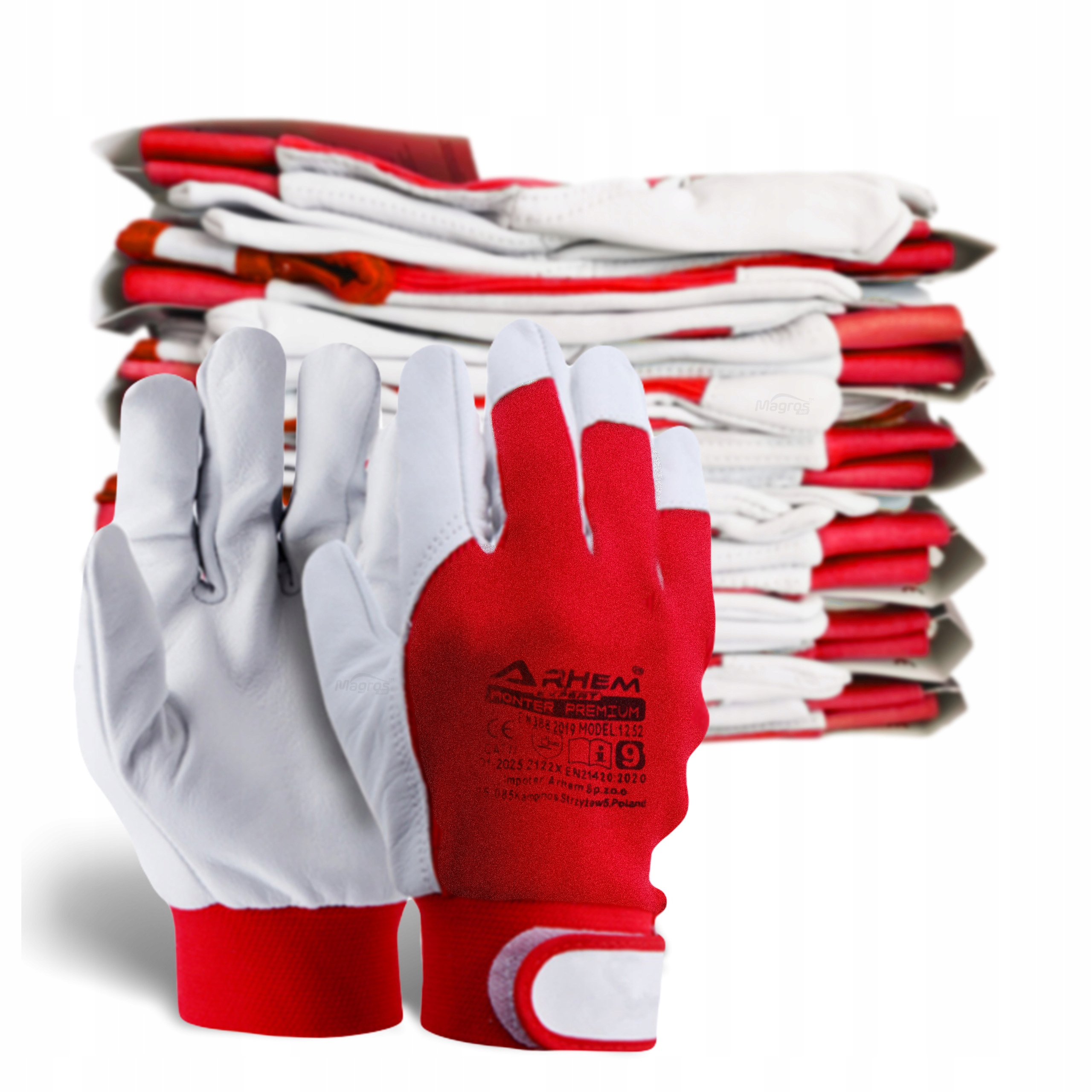 12 Par Pracovní Rukavice Ochranné elastické s kůží Arhem Monter Premium vel.