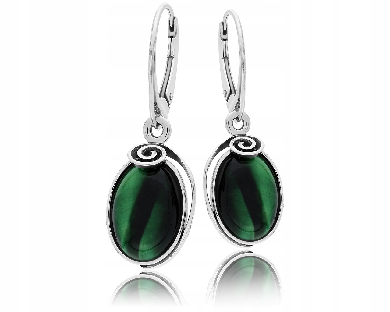 ryzost 925 Stříbrné Náušnice s tygřím okem o ryzosti 925 v zelené barvě