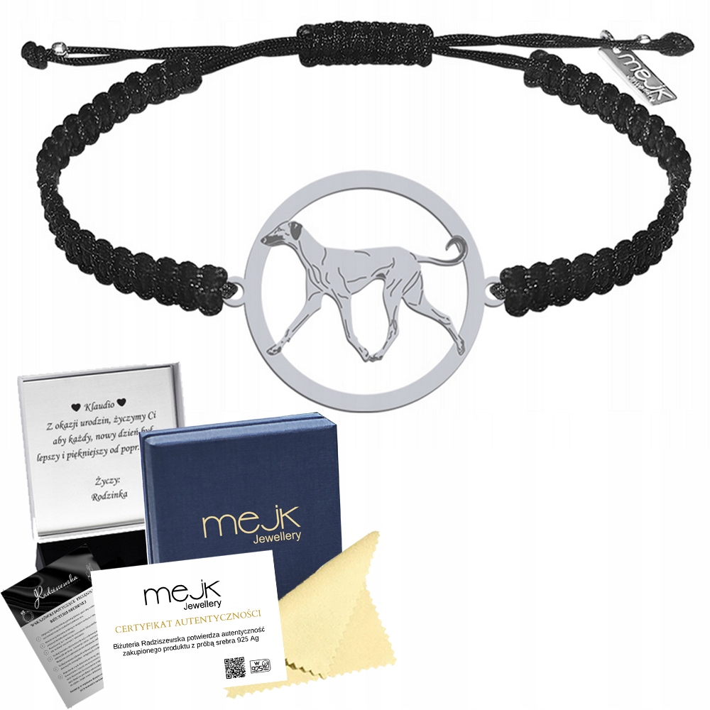 Stříbrný náramek s Arabským chrtem 925 Makramé Pánský Gravírování Bonus