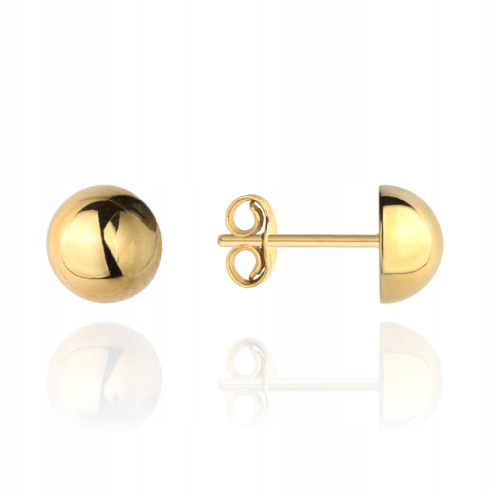 Zlaté Náušnice půlkuličky 585 Hladké připínáčky 8 mm na tyčince Šroubky 0.79 g