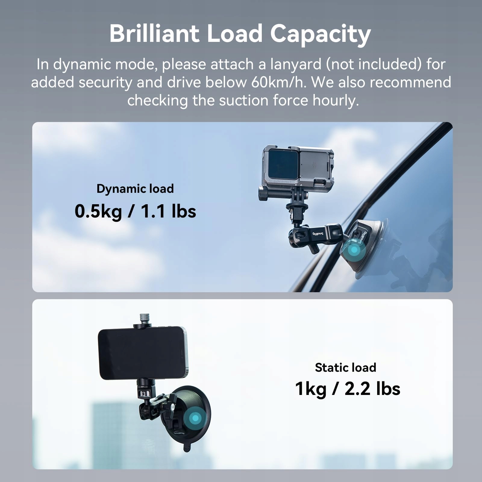 Uchwyt Przyssawkowy Do Auta Telefon GoPro DJI Insta360 Magic Arm SMALLRIG — miniatura 5
