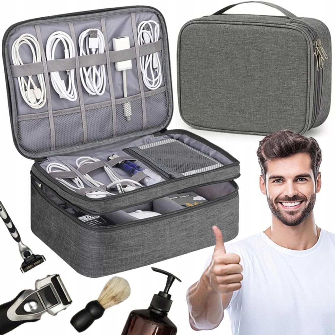 Kosmetyczka Podróżna Męska Organizer Na Kable Kosmetyki Etui Torba 2w1 K18