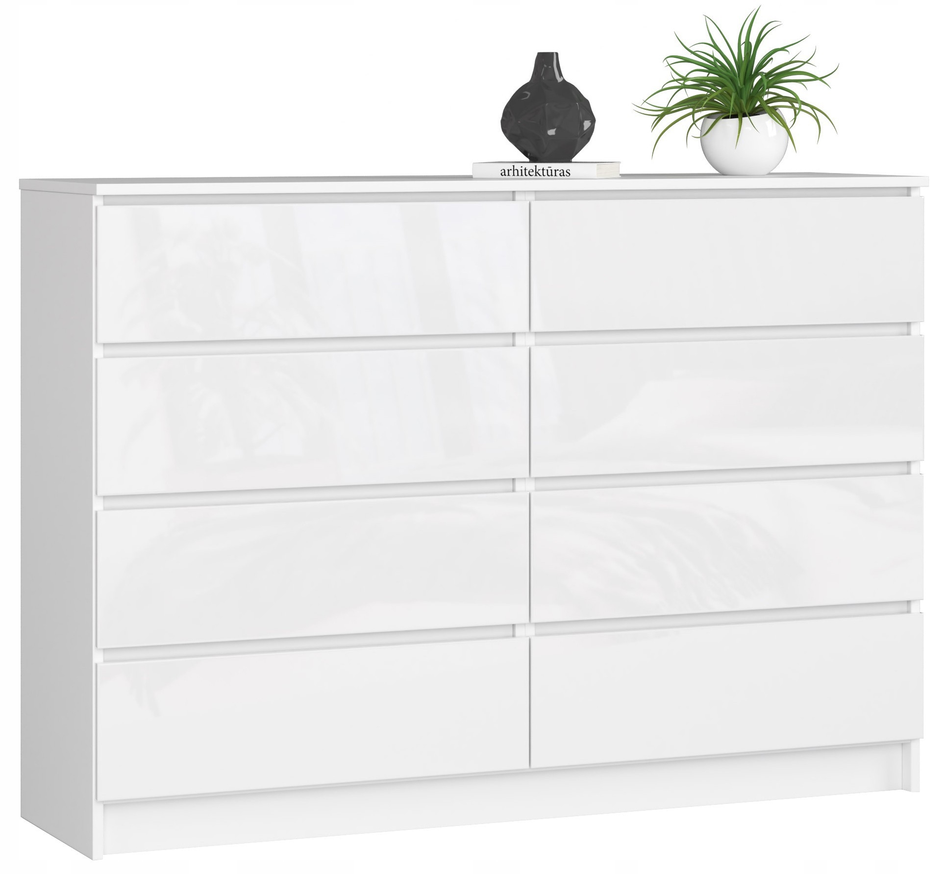 Komoda K140 8SZ Clp Biela Lesklá Akd
