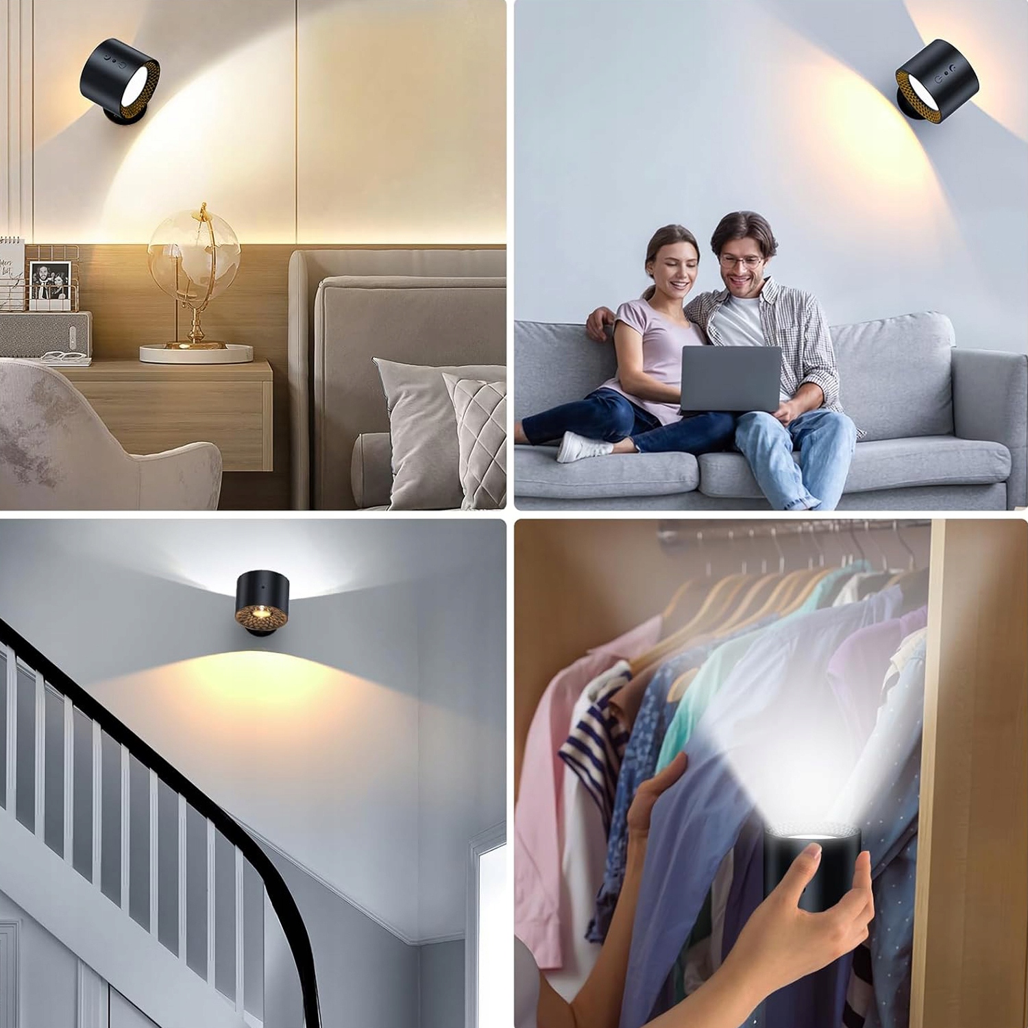 KINKIET ŚCIENNY LED BEZPRZEWODOWY MAGNETYCZNY REGULOWANY 360° 3 KOLORY Kolor czarny