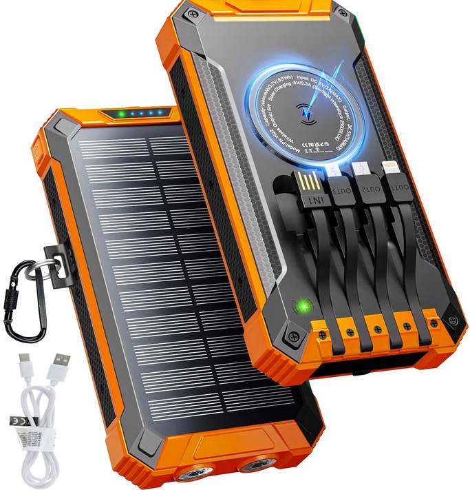 Powerbank Ładowarka Solar 30000mAh Ładowarka Indukcja Latarka Led 6x Usb Pd
