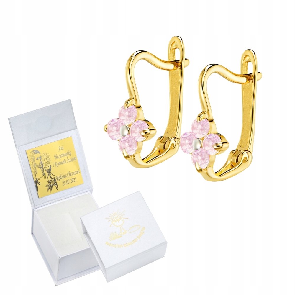 Kolczyki Dla Dziewczynki Różowe Kwiatki Próba 333 Łatwe Zapięcie Komunia