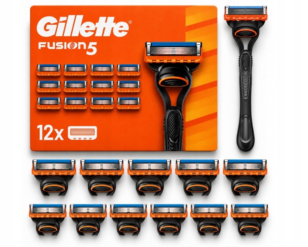 Gillette Fusion 5 Ostrza 12 Wkładów Maszynka Trymer Do Golenia Rączka