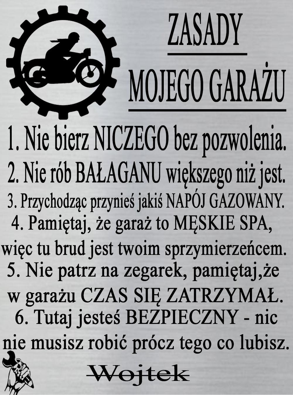 Gift Garážová Pravidla Velký Štítek Ocel Gravírování Jméno