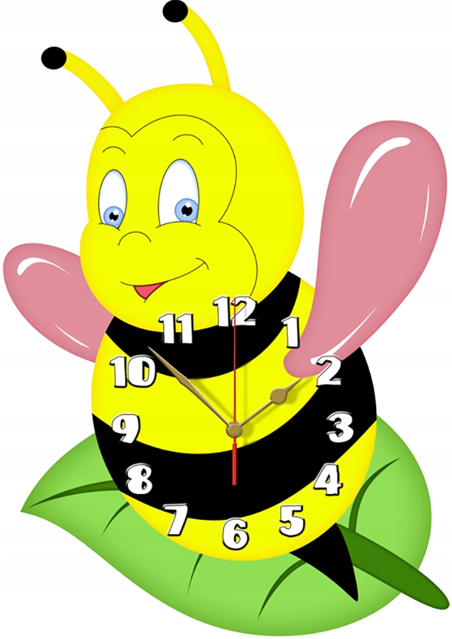 Pszczółka zegar ścienny dla dzieci Bezgłośny napęd (róż)