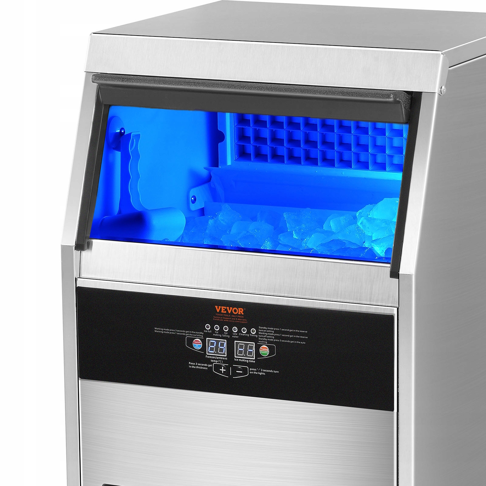 VEVOR Kostkarka Do Lodu Stali Nierdzewnej Panelem Lcd Pompy Spustowej Moc 220 W