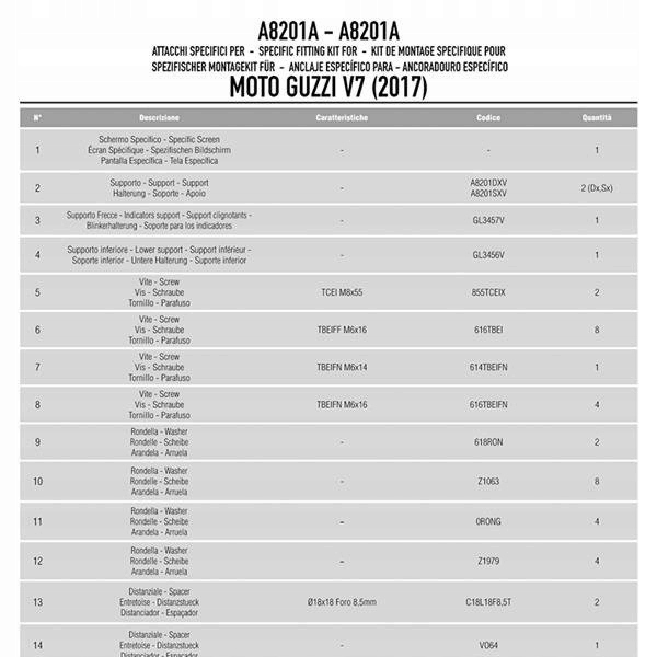 Givi кріплення лобового скла A8201A MOTO GUZZI V7 III