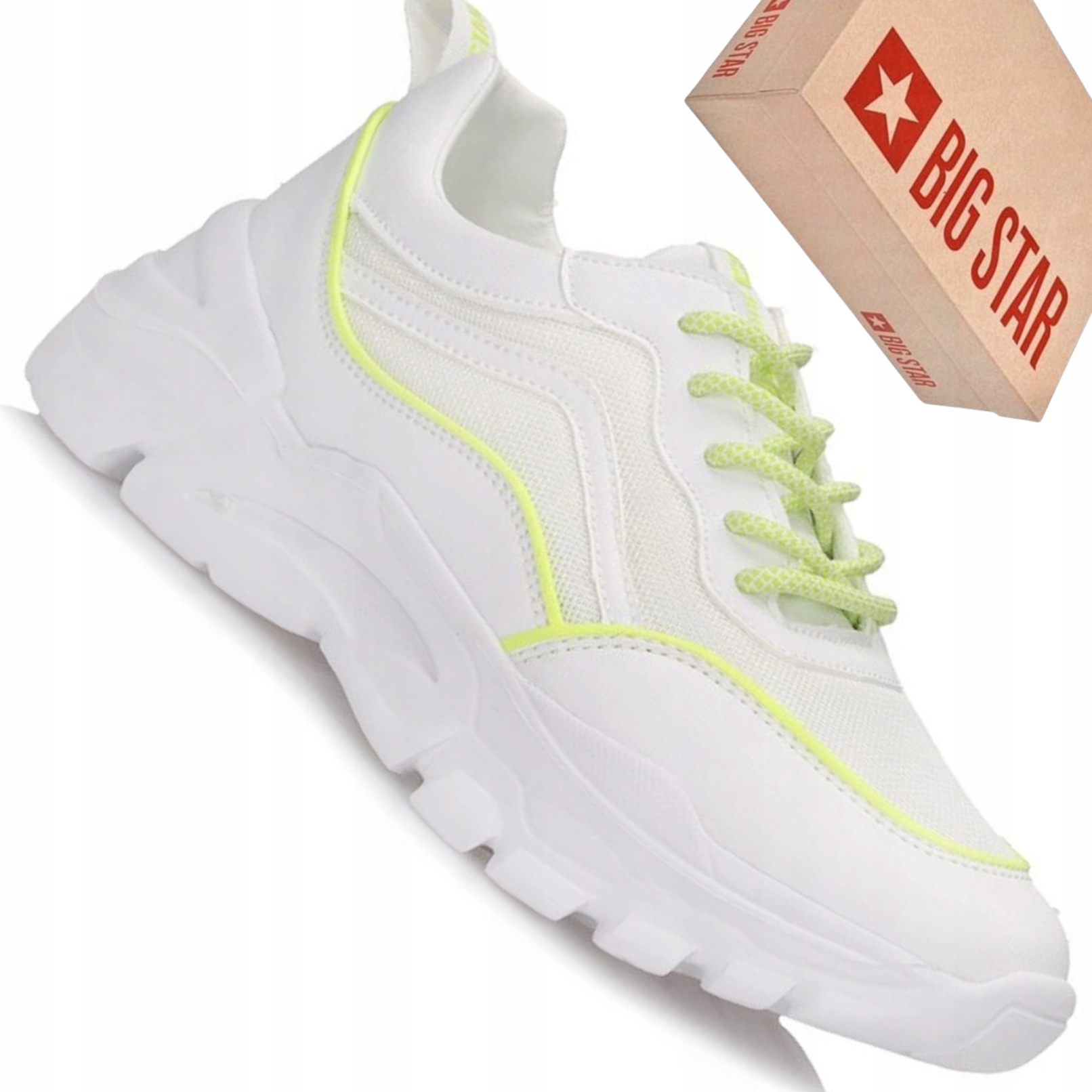 Big Star sneakersy damskie białe neon JJ274784 masywna podeszwa