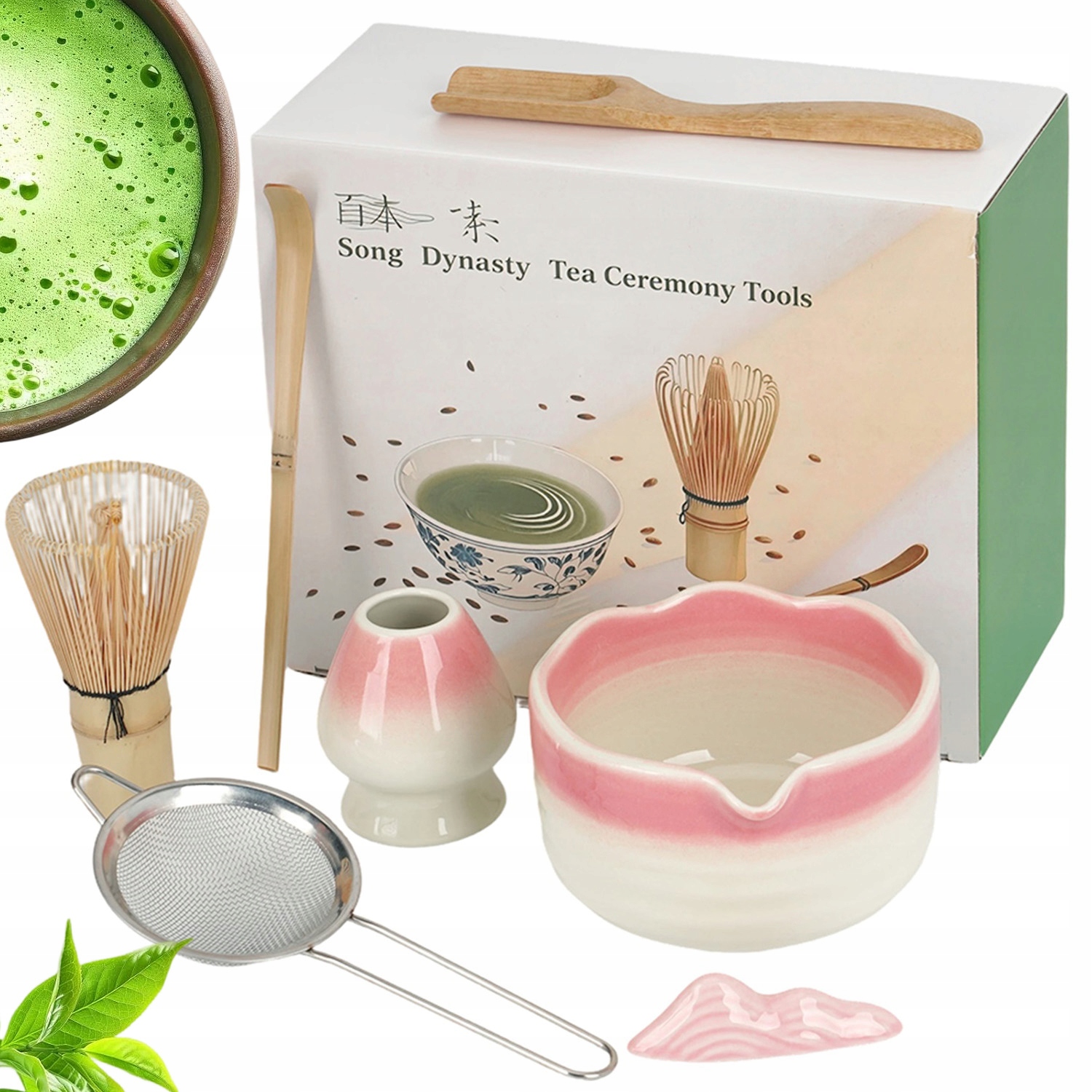 Zestaw Prezentowy Do Herbaty Matcha Czarka Miotełka Podstawka Łyżeczka