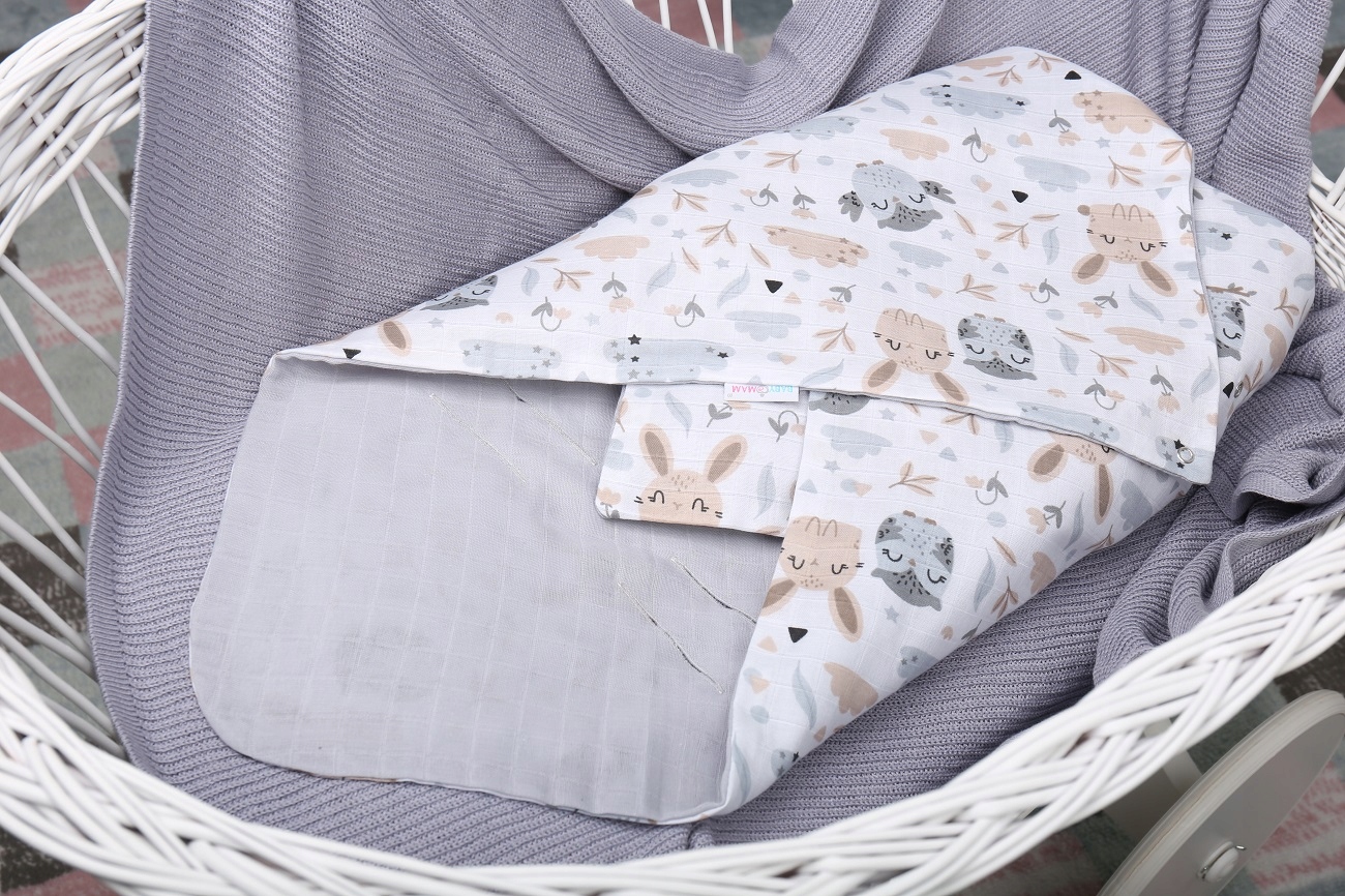 BABYMAM MUŚLINOWY OTULACZ KOCYK NOSIDEŁKA FOTELIKA Kolor dominujący szary