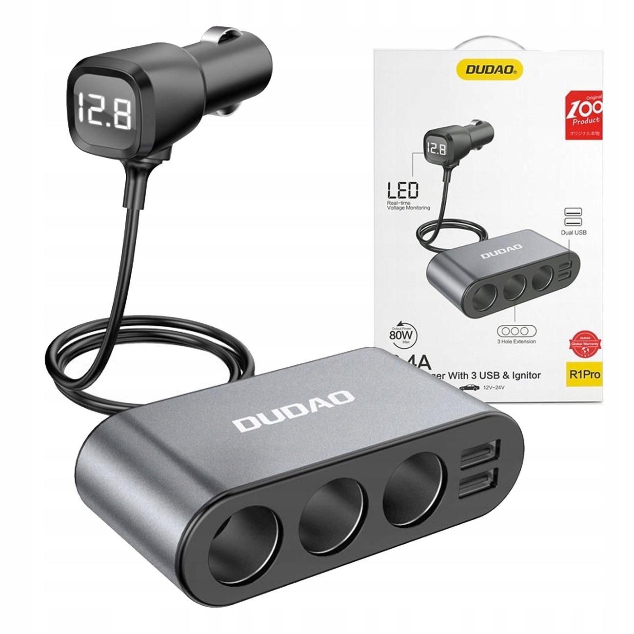 DUDAO ŁADOWARKA SAMOCHODOWA 2x USB / 3x ROZDZIELACZ GNIAZDA ZAPALNICZKI