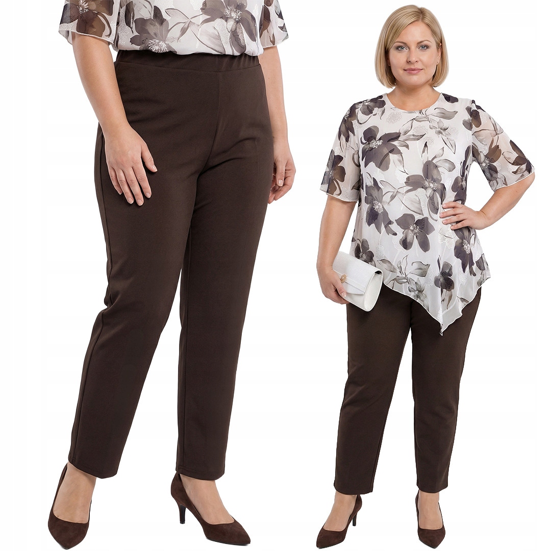 Návštěvní kalhoty chladné hnědé plus size velikost 52