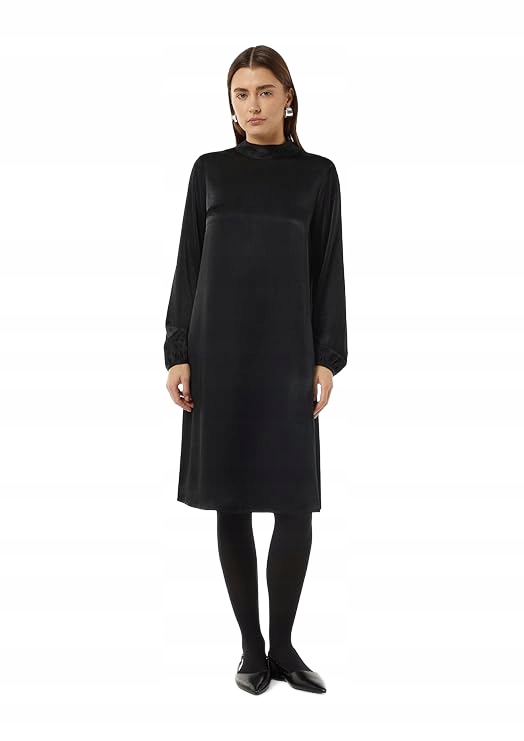 Comma Černá Šaty S Dlouhým Rukávem Z Splývavého Materiálu 46 Jpc