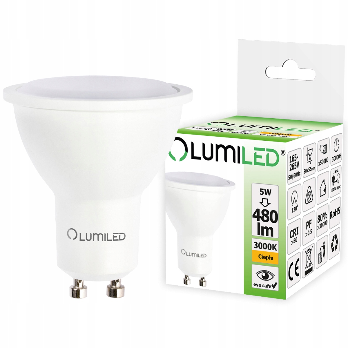 

Żarówka Led GU10 5W 50W 480lm 120D 3000K Lumiled