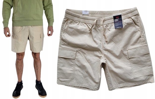 Kraťasy krátké Levi's Surplus Cargo Shorts šortky béžové L len lněné
