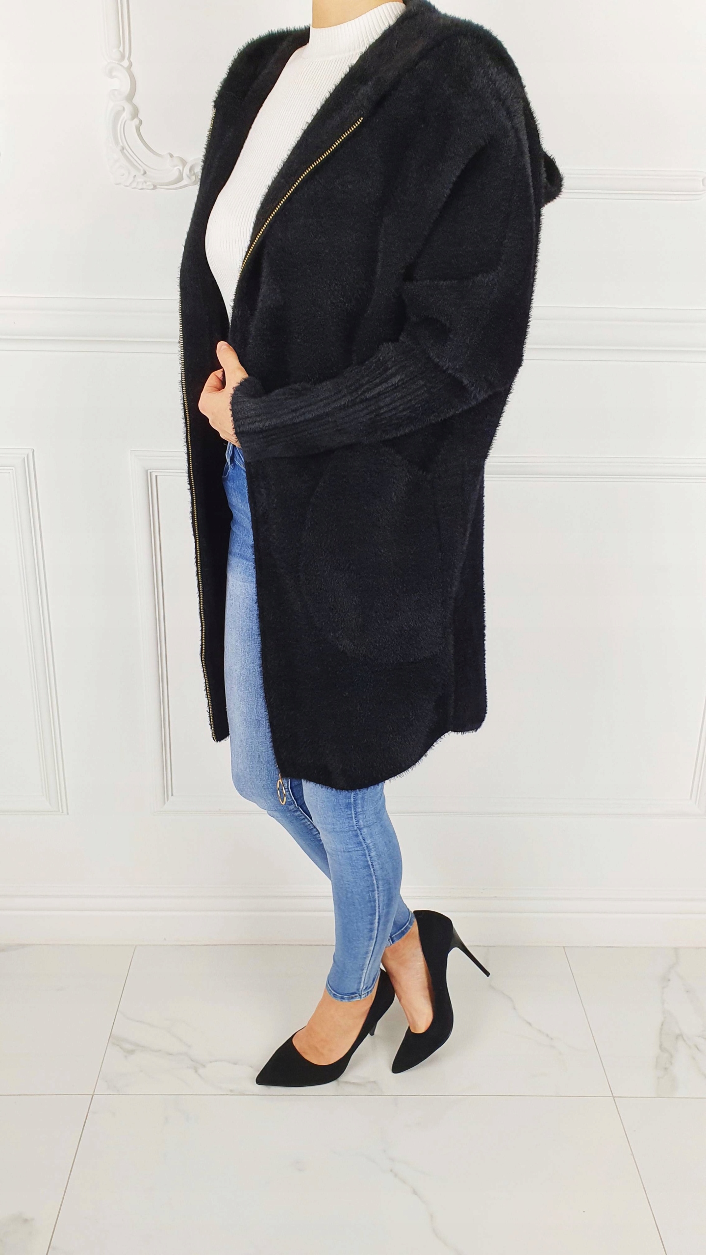 ALPAKA PŁASZCZ DAMSKI WEŁNA KAPTUR KOLORY - ZAMEK Wypełnienie syntetyczne