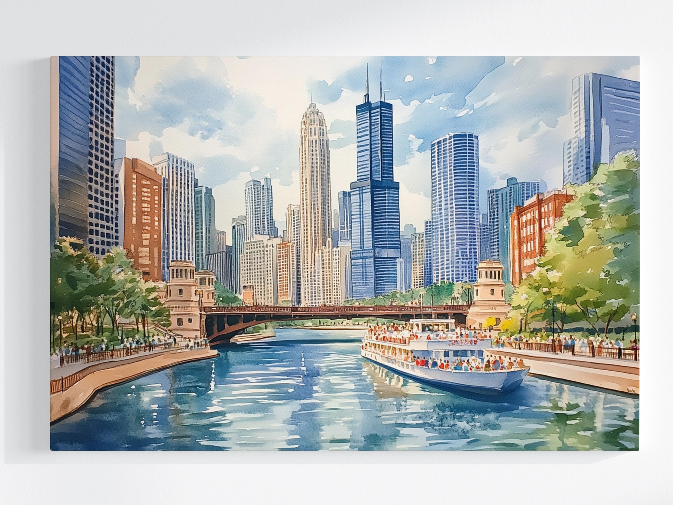Obraz Na Plátně Canvas Město Řeka Chicago Mrakodrapy Willis Tower 120x80