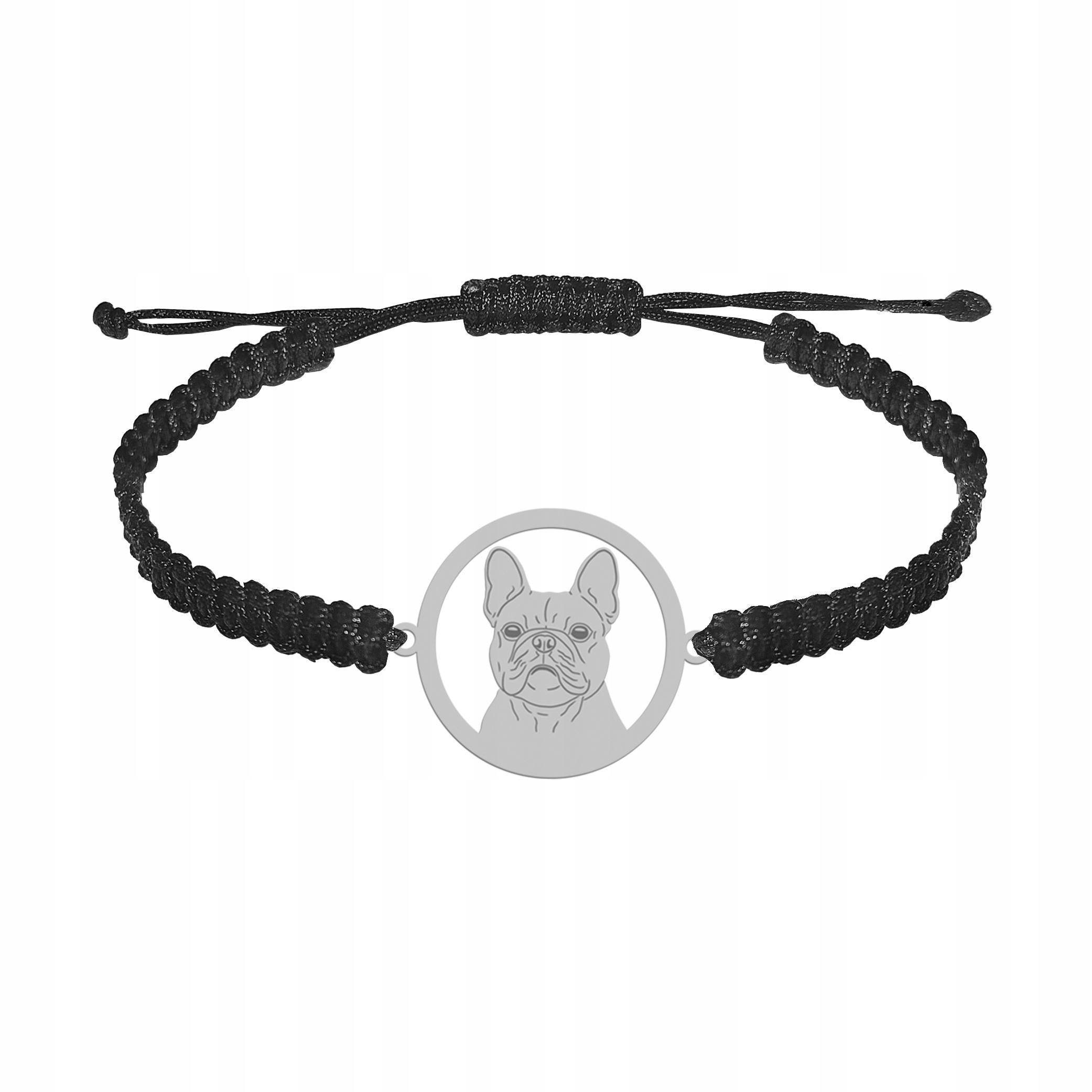 Stříbrný náramek Buldok Francouzský Šperky 925 Makramé Gravírování Bonus