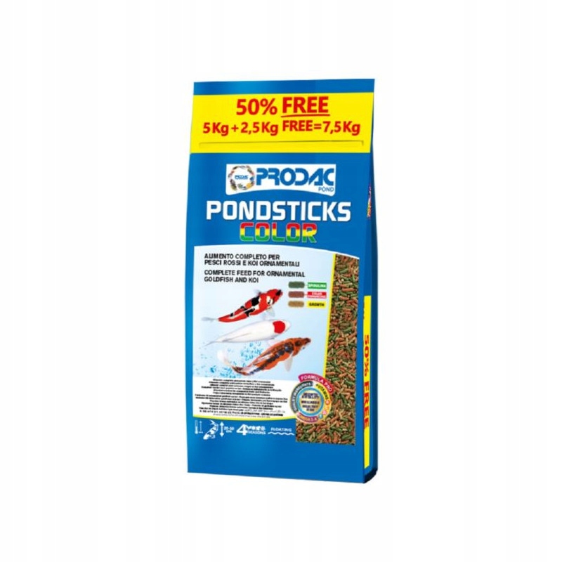 Kompletní Krmivo pro ryby Prodac Pondsticks Color 5 kg 2,5 kg Bonus