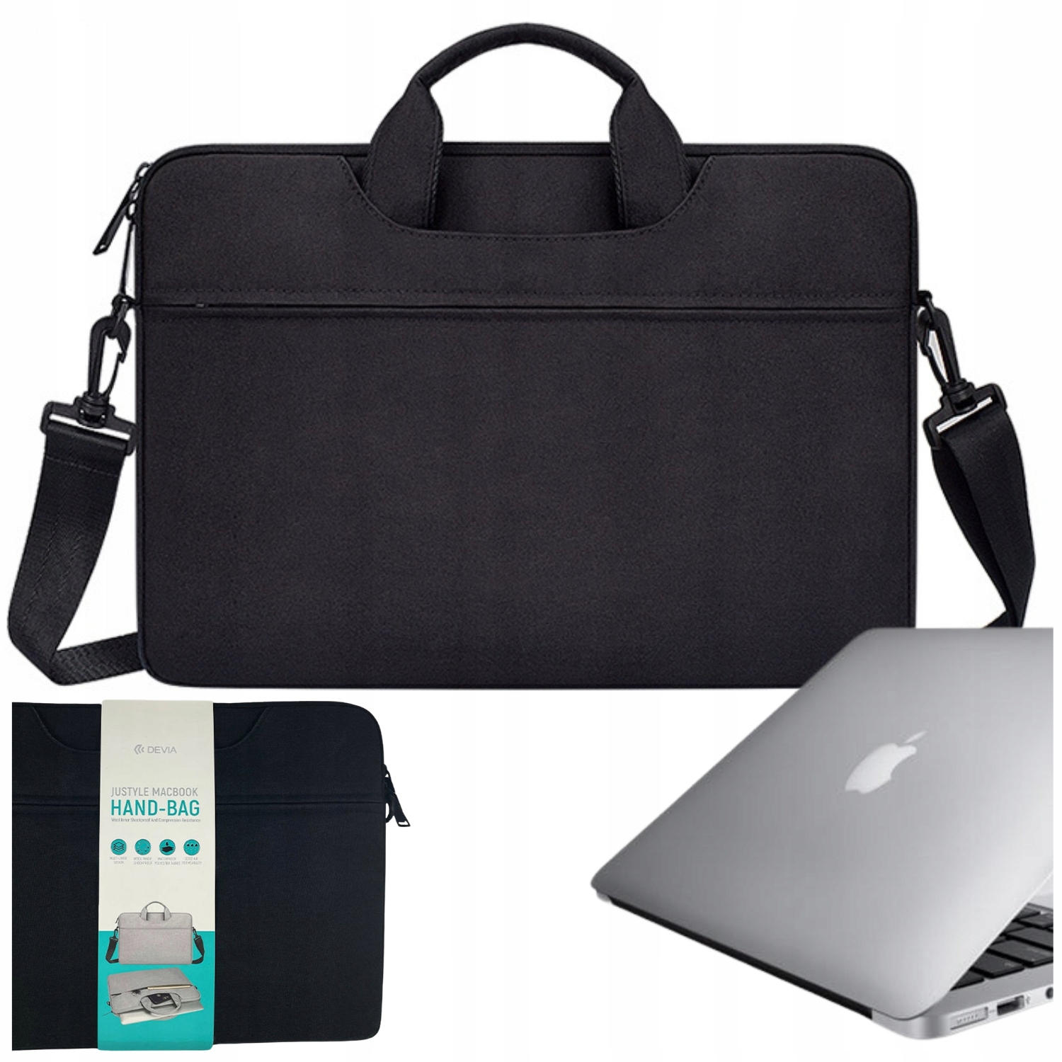 Taška na notebook MacBooku voděodolná 13,3 palců, pásek pro muže, černá